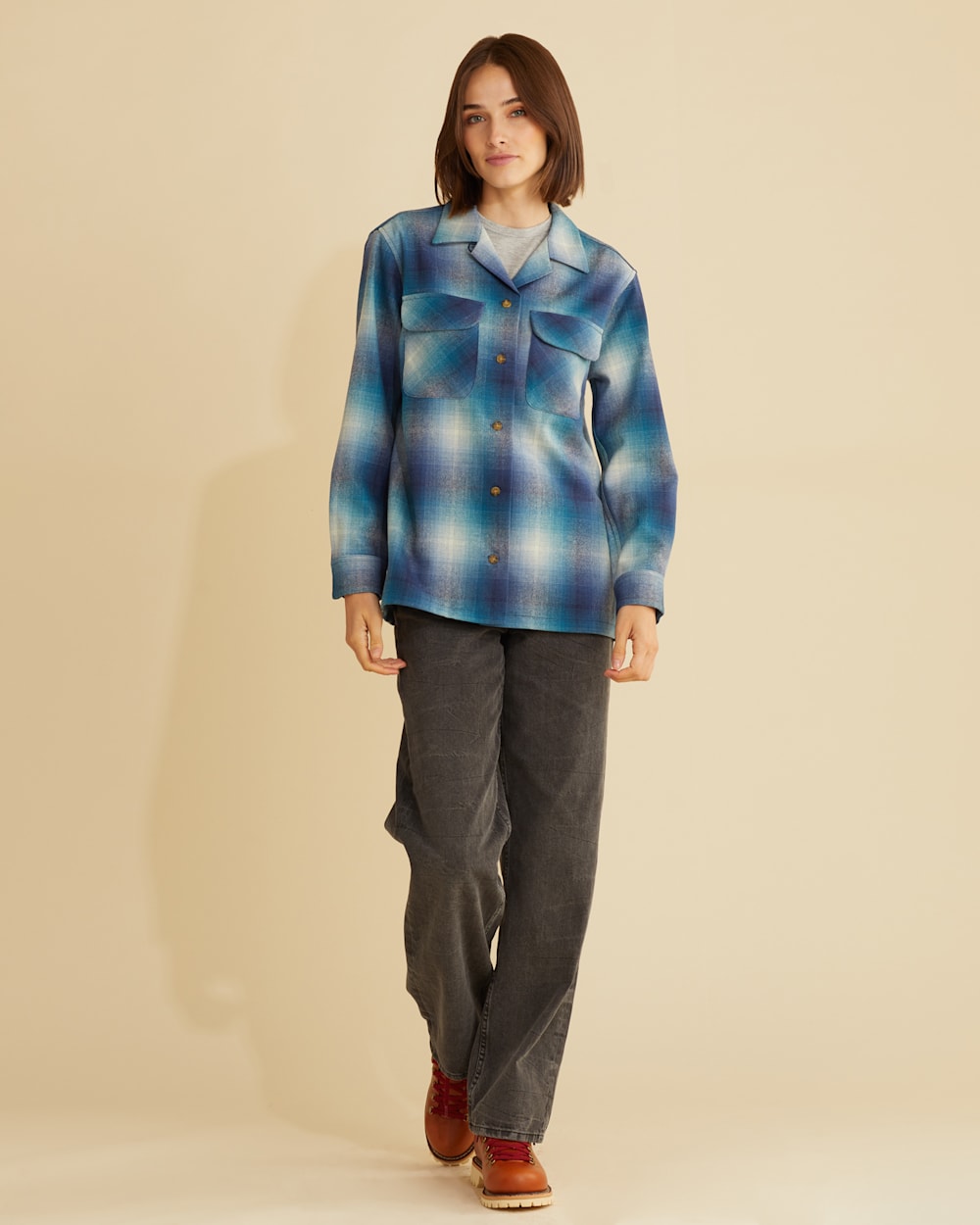 ALTERNATE VIEW OF WOMEN'S BOYFRIEND BOARD SHIRT IN BLUE OMBRE image number 6