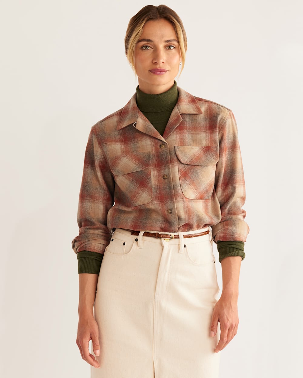 WOMEN'S BOYFRIEND BOARD SHIRT IN COPPER/GOLD MULTI image number 1