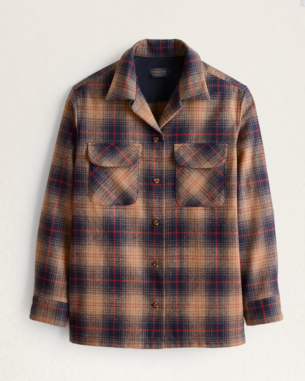 WOMEN'S PLAID BOYFRIEND BOARD SHIRT IN BROWN/NAVY/RED PLAID image number 1