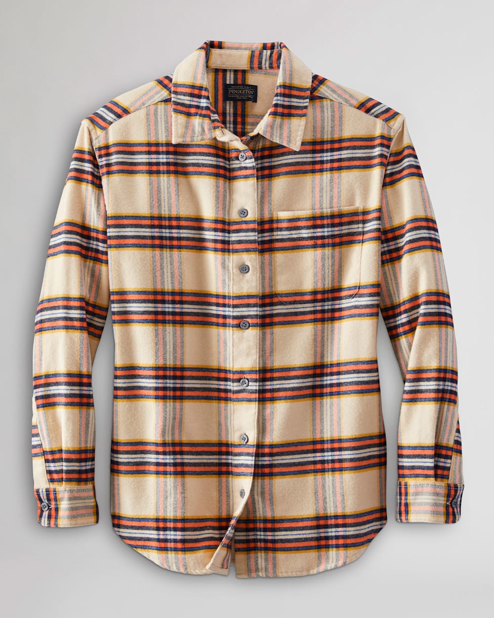 WOMEN'S GIRLFRIEND DOUBLE-BRUSHED FLANNEL SHIRT IN WARM SAND/RED PLAID image number 1