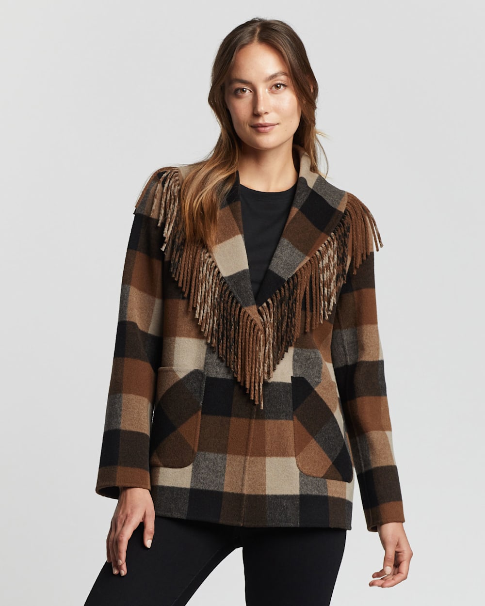 WOMEN'S CHEYENNE FRINGED SHAWL-COLLAR COAT
