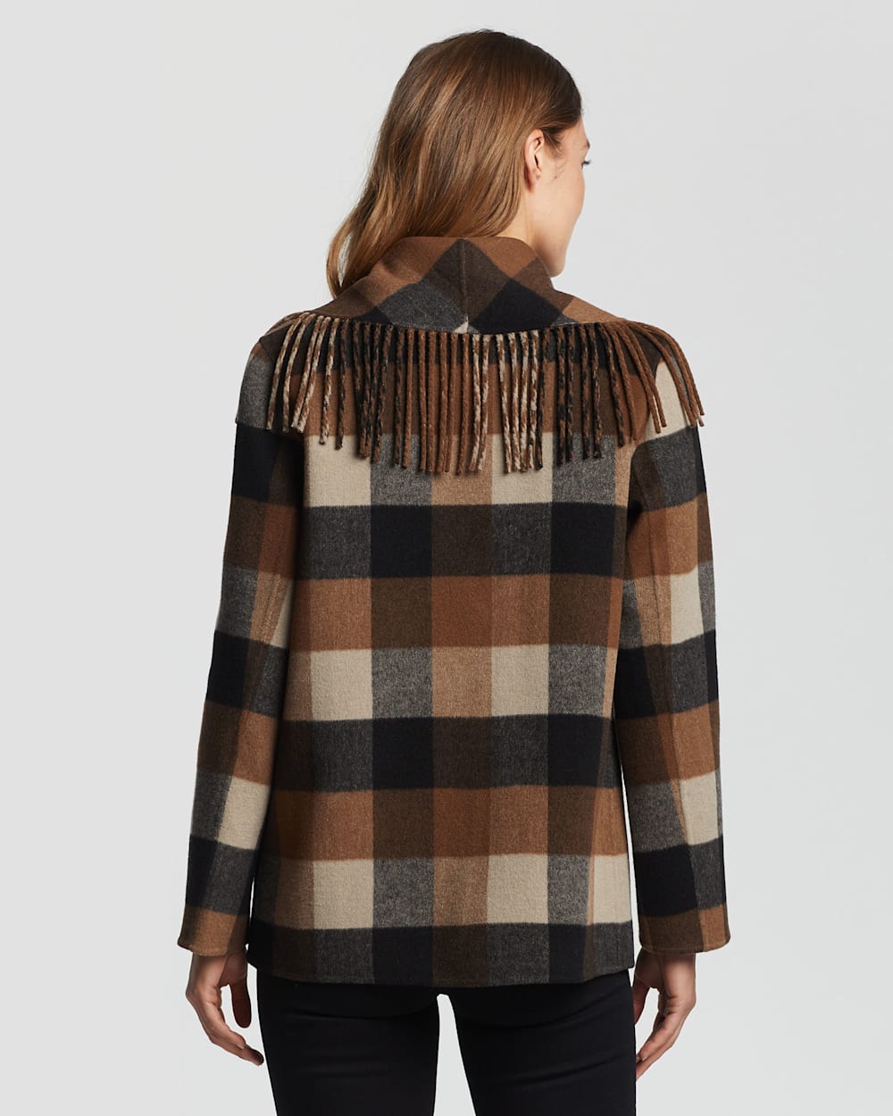 Coat with fringed scarf collar cheap