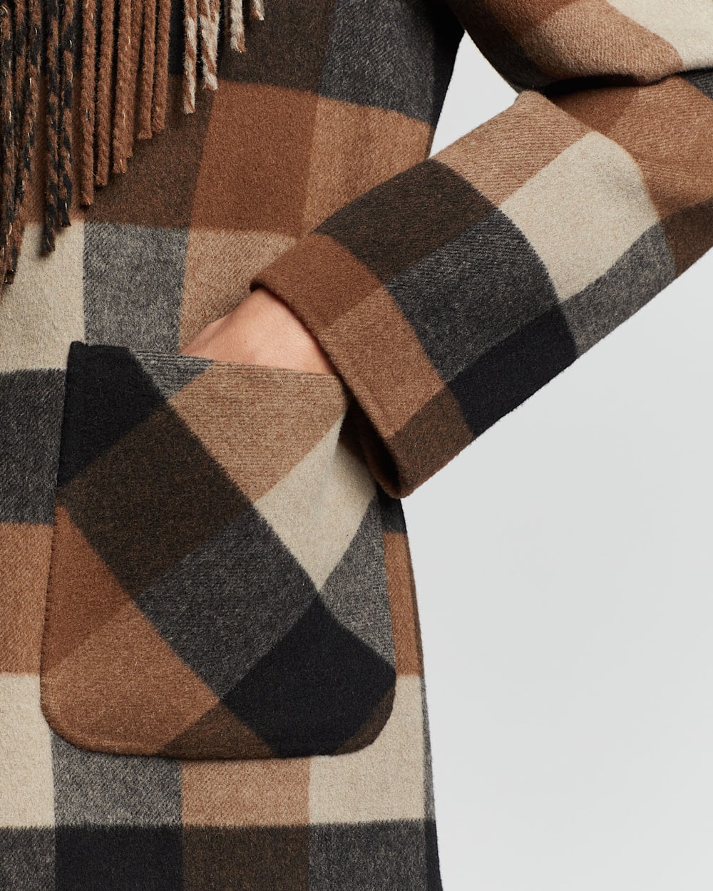 Coat with sale fringed scarf collar