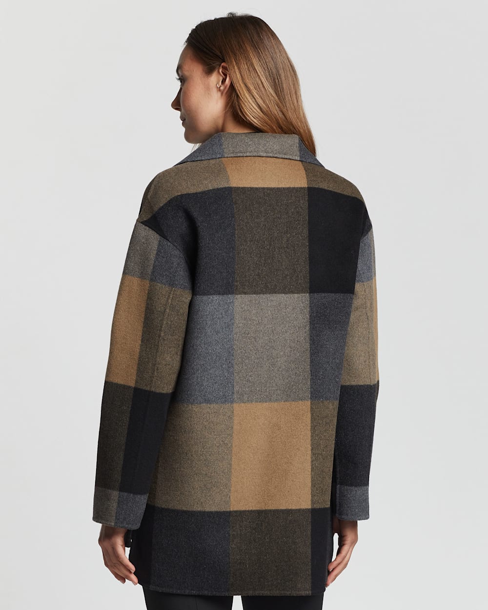 ALTERNATE VIEW OF WOMEN'S FLAGSTAFF WOOL TOPPER COAT IN CHARCOAL/CAMEL PLAID image number 3