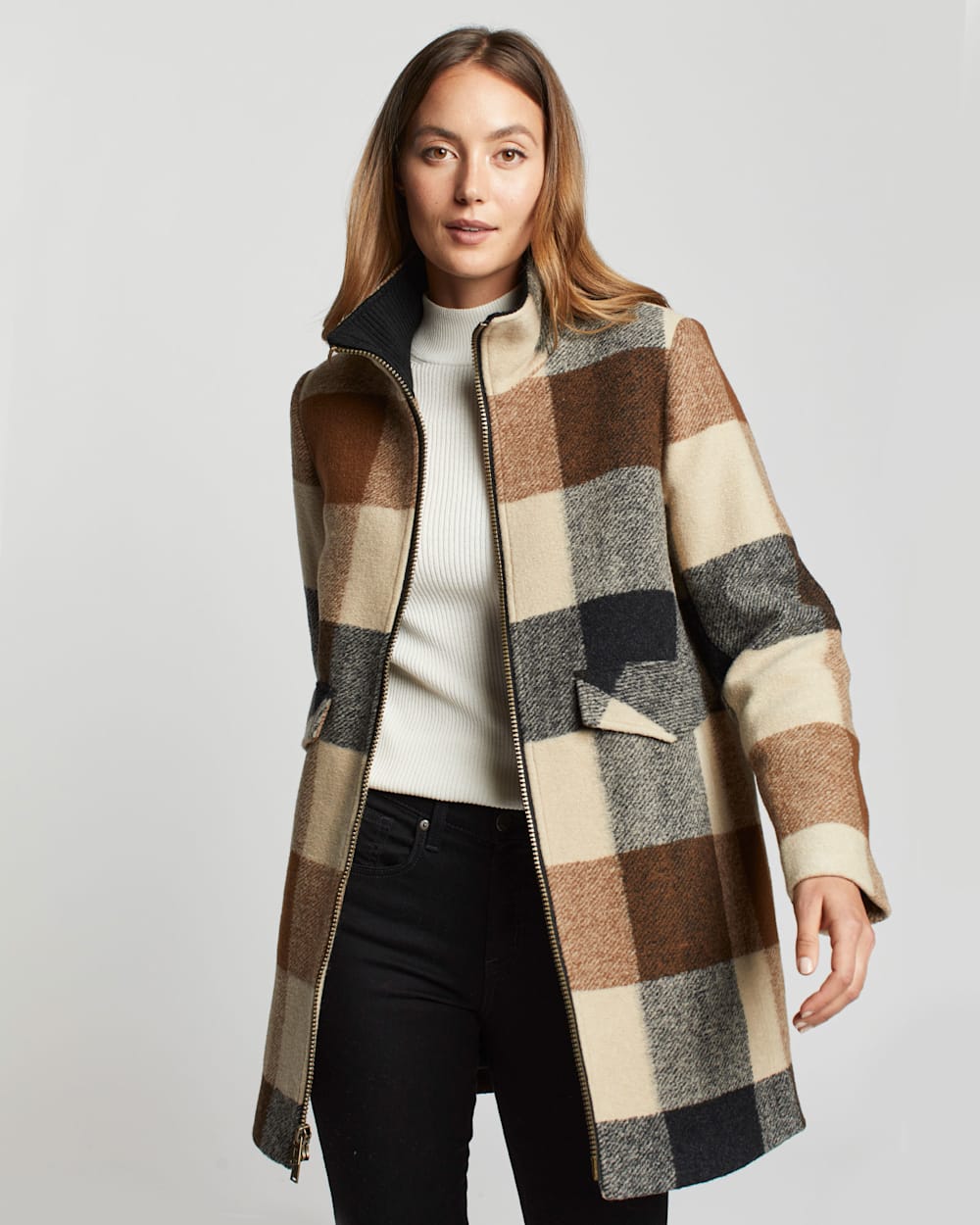 WOMEN'S CAMDEN TOPPER COAT IN CAMEL/CHARCOAL PLAID image number 1