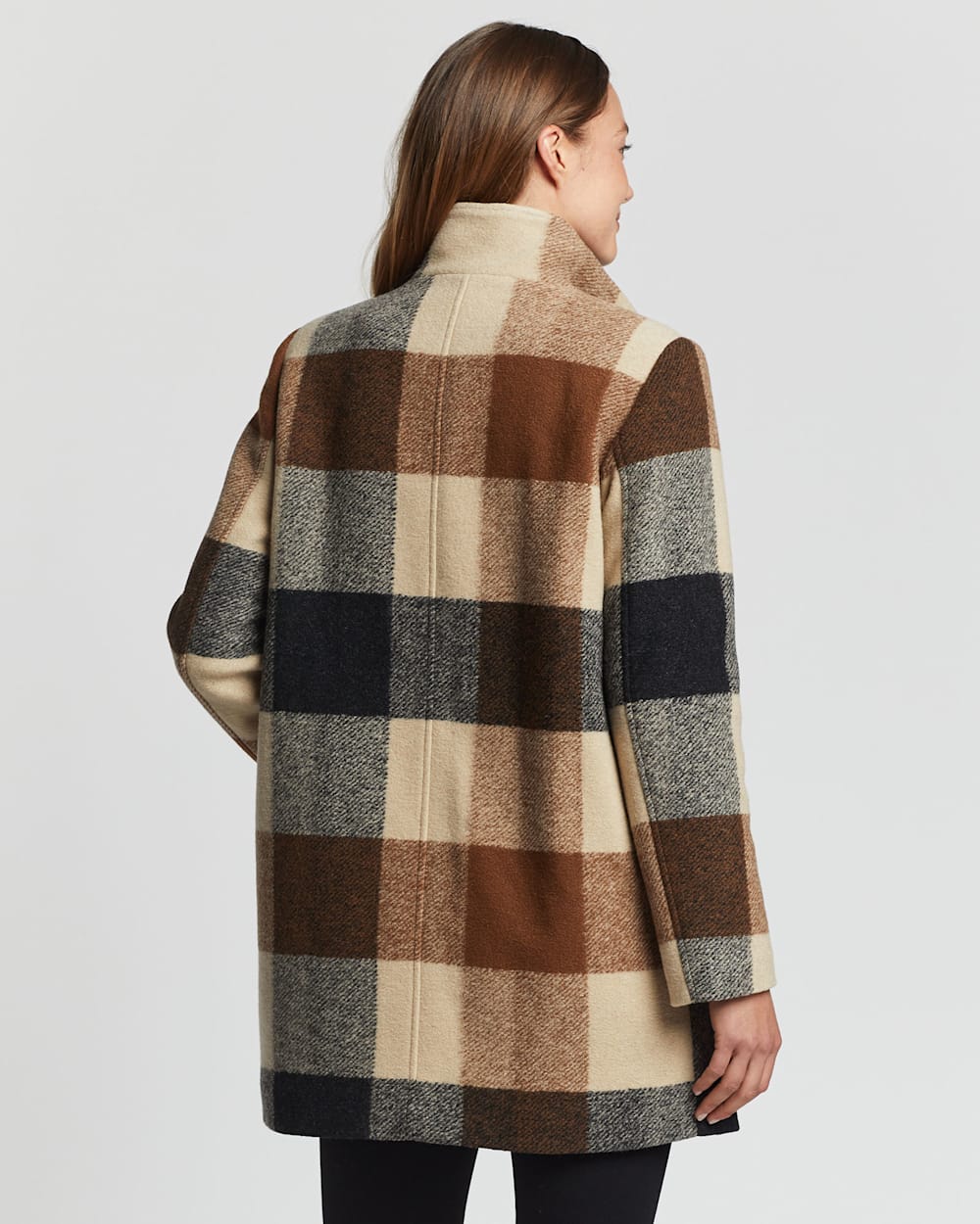 ALTERNATE VIEW OF WOMEN'S CAMDEN TOPPER COAT IN CAMEL/CHARCOAL PLAID image number 2