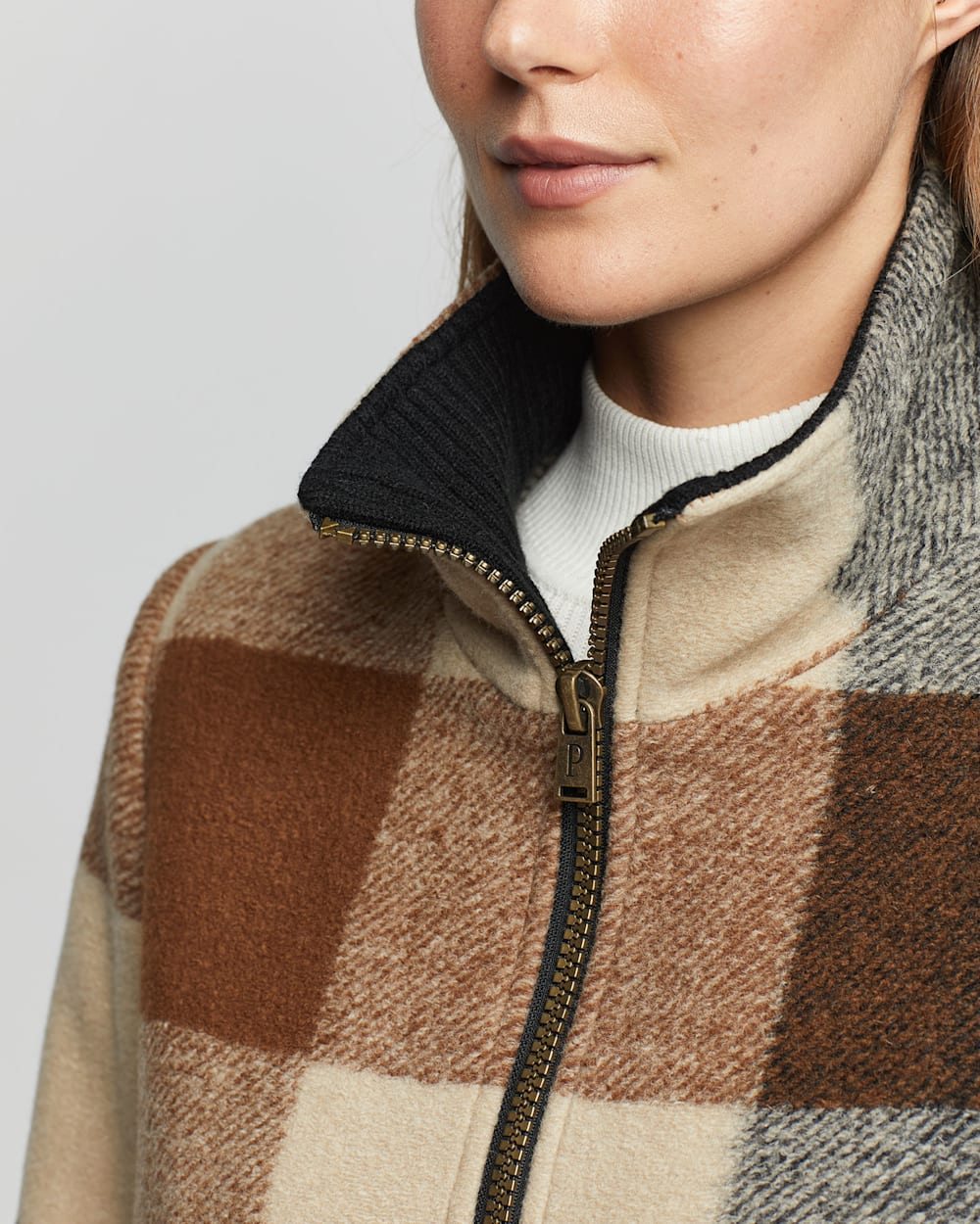 ALTERNATE VIEW OF WOMEN'S CAMDEN TOPPER COAT IN CAMEL/CHARCOAL PLAID image number 4