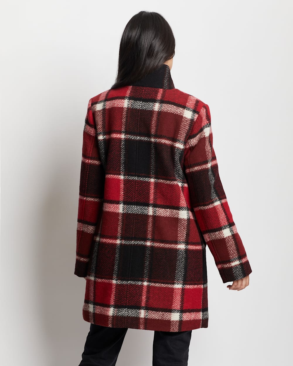ALTERNATE VIEW OF WOMEN'S CAMDEN TOPPER COAT IN RED/BLACK EXPLODED PLAID image number 3