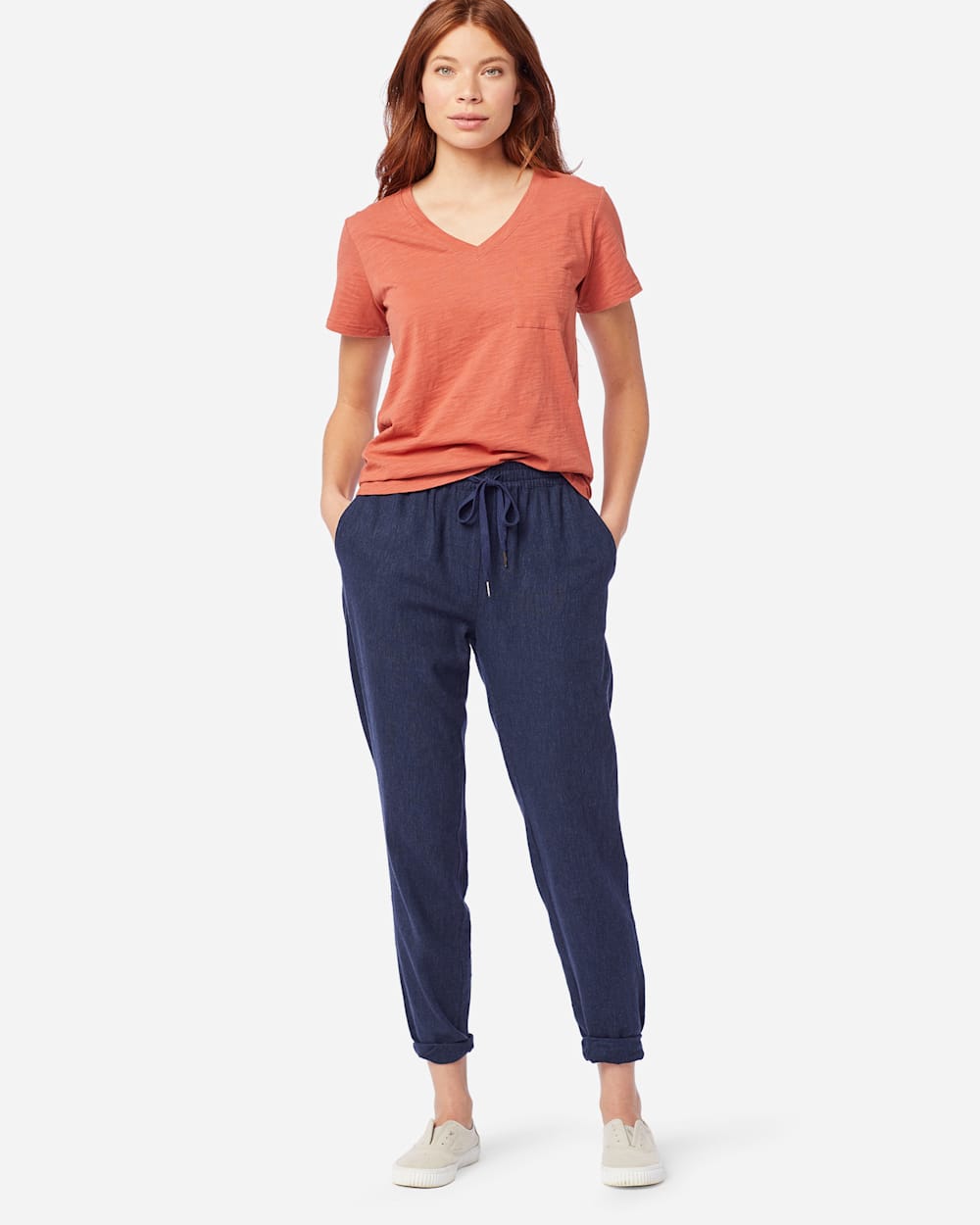 WOMEN'S WASHED LINEN PANTS IN NAVY MIX image number 1