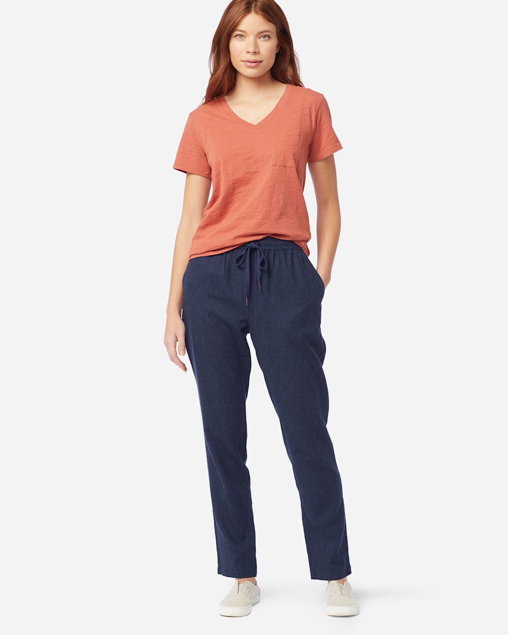 ALTERNATE VIEW OF WOMEN'S WASHED LINEN PANTS IN NAVY MIX image number 3