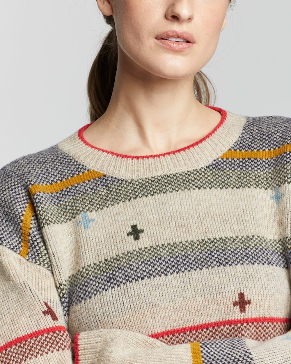 ALTERNATE VIEW OF WOMEN'S BRIDGER STRIPE LAMBSWOOL SWEATER IN TAN HEATHER image number 4