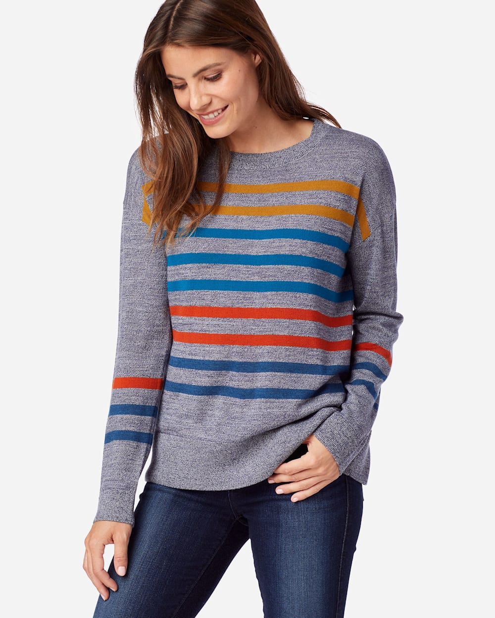 WOMEN'S TIMELESS MERINO STRIPED CREW IN BLUE MARL MULTI image number 1