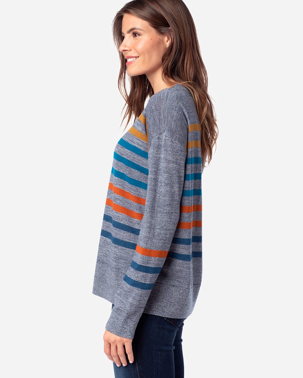 ALTERNATE VIEW OF WOMEN'S TIMELESS MERINO STRIPED CREW IN BLUE MARL MULTI image number 2