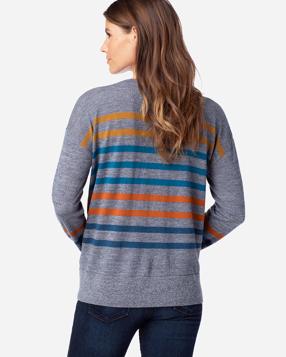 ALTERNATE VIEW OF WOMEN'S TIMELESS MERINO STRIPED CREW IN BLUE MARL MULTI image number 3