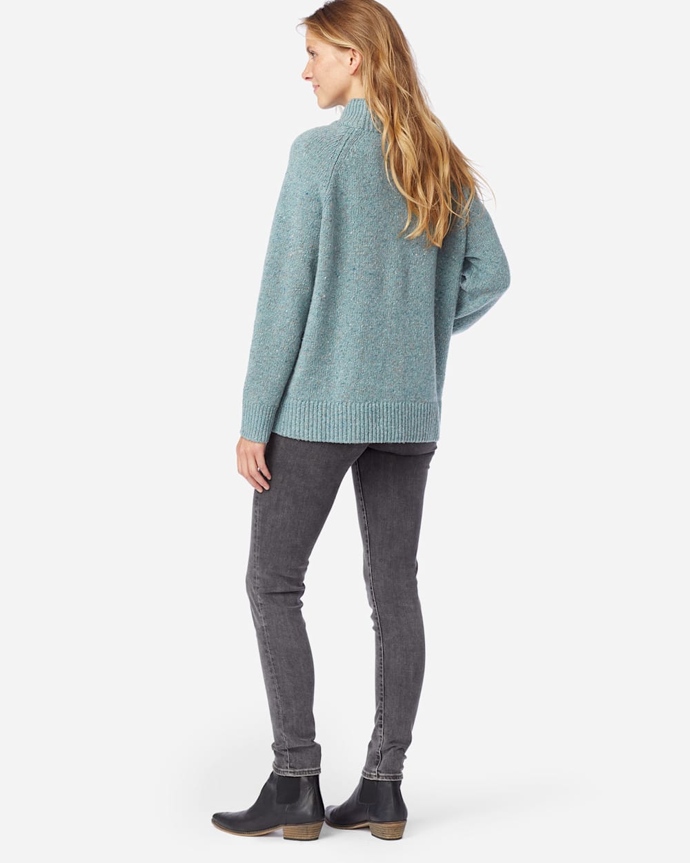 ALTERNATE VIEW OF WOMEN'S DONEGAL MERINO SWEATER IN SEA GLASS BLUE image number 3