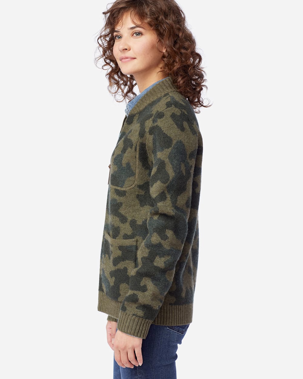 ALTERNATE VIEW OF WOMEN'S BOILED WOOL BOMBER JACKET IN OLIVE CAMO image number 2