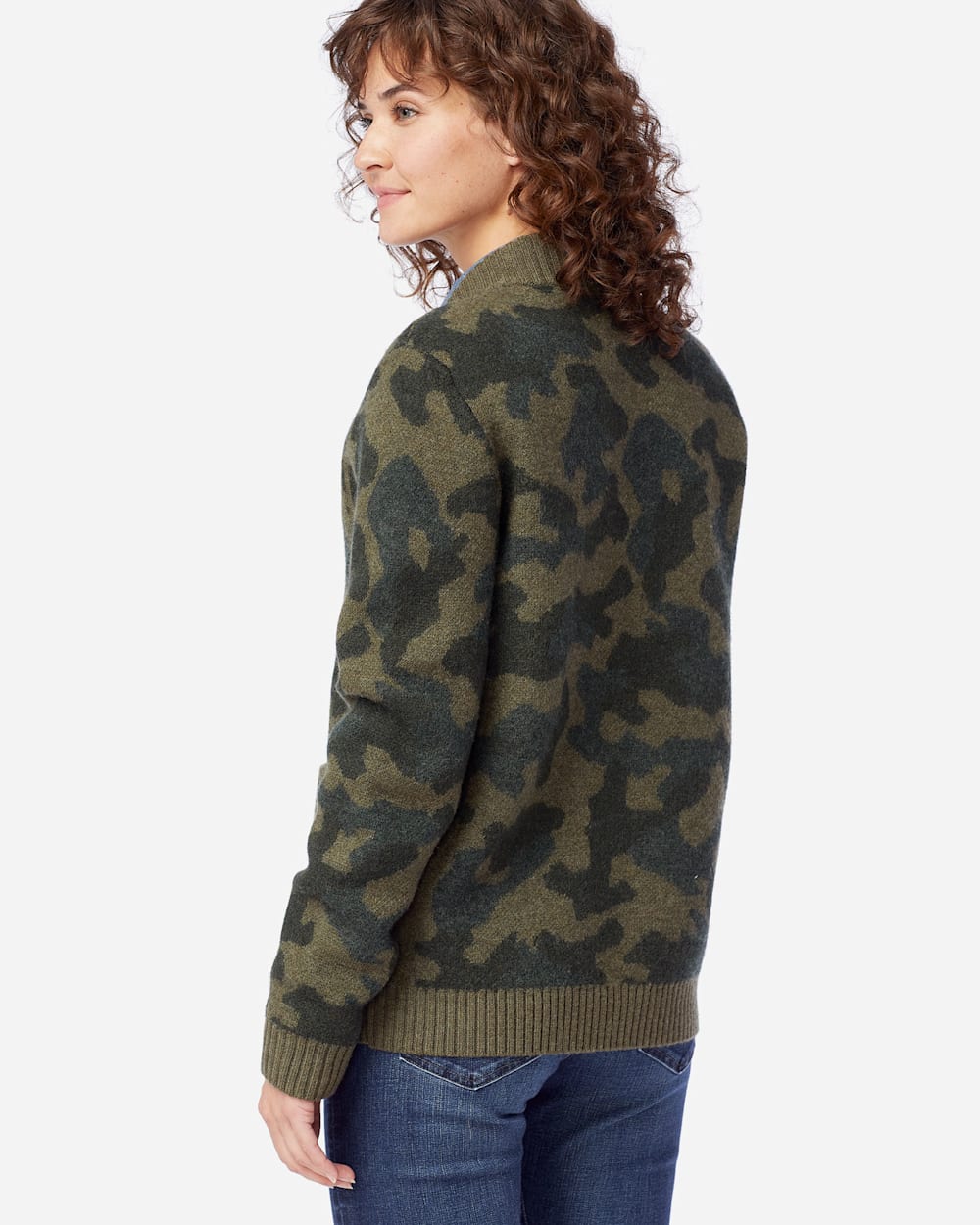 ALTERNATE VIEW OF WOMEN'S BOILED WOOL BOMBER JACKET IN OLIVE CAMO image number 3