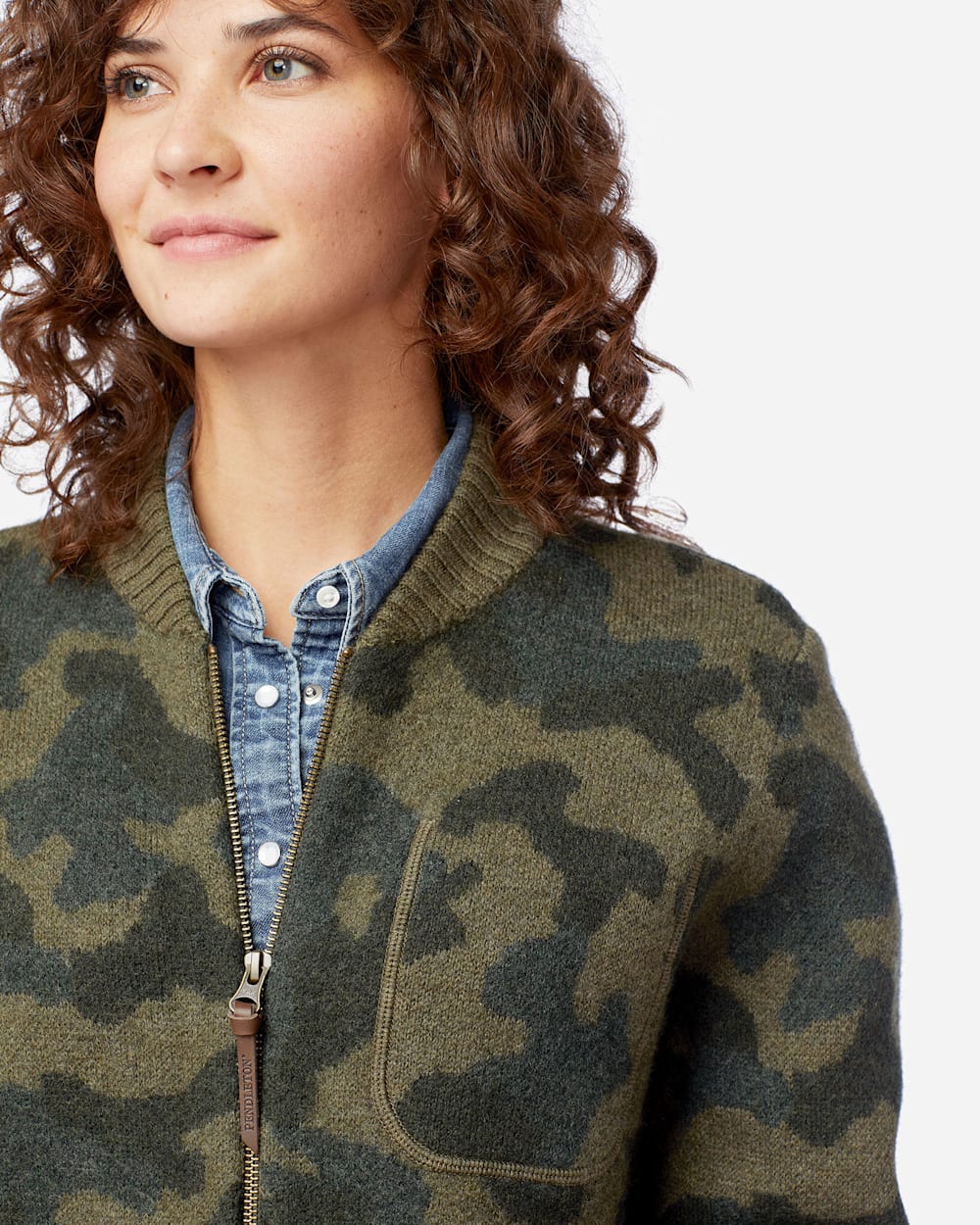 ALTERNATE VIEW OF WOMEN'S BOILED WOOL BOMBER JACKET IN OLIVE CAMO image number 4
