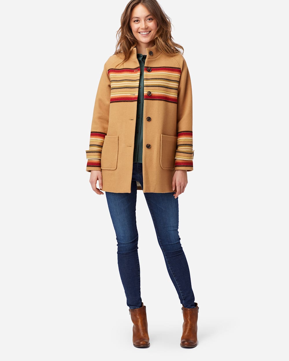 WOMEN'S JACQUARD COAT IN CAMEL SUNSET STRIPE image number 1