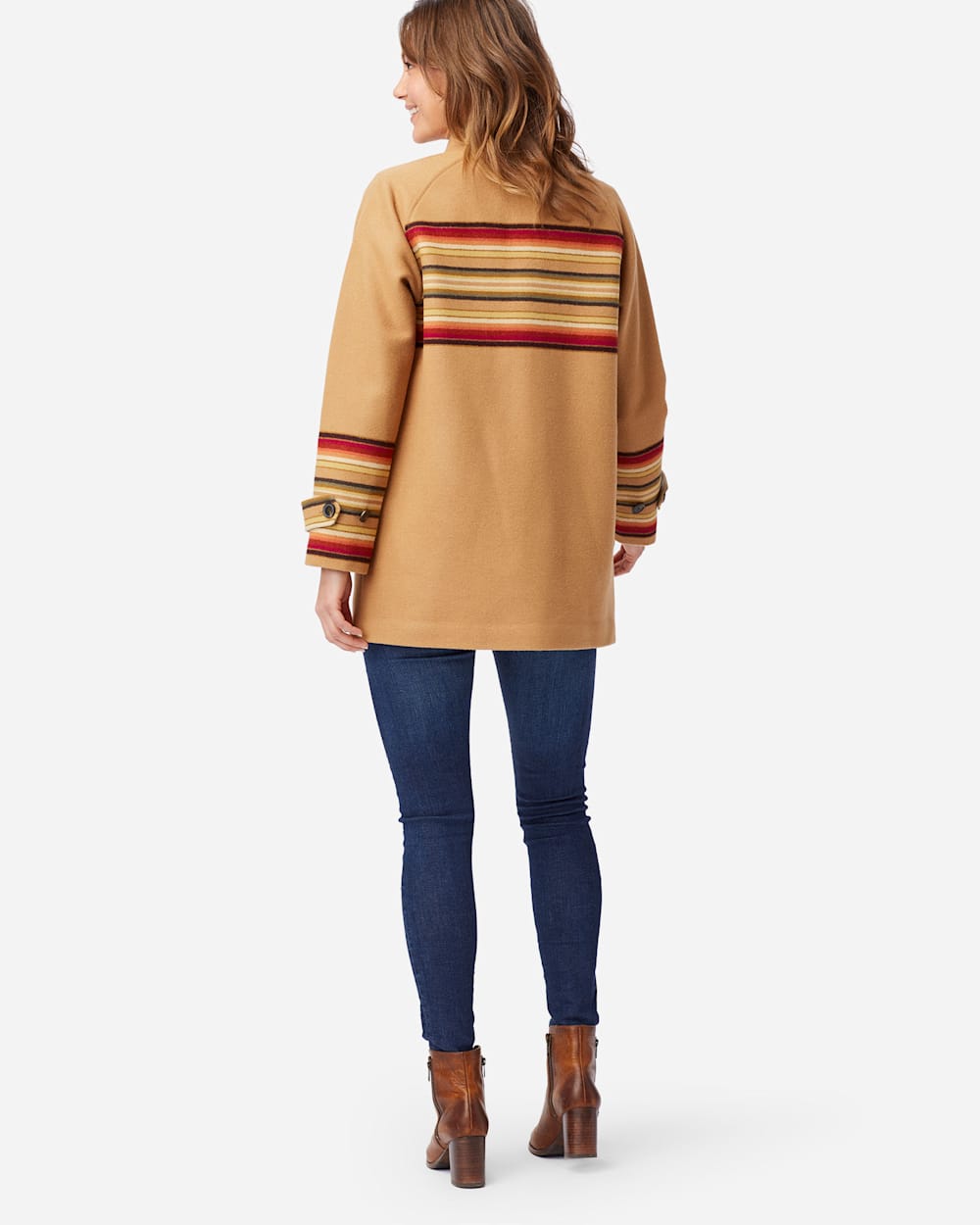 ALTERNATE VIEW OF WOMEN'S JACQUARD COAT IN CAMEL SUNSET STRIPE image number 3