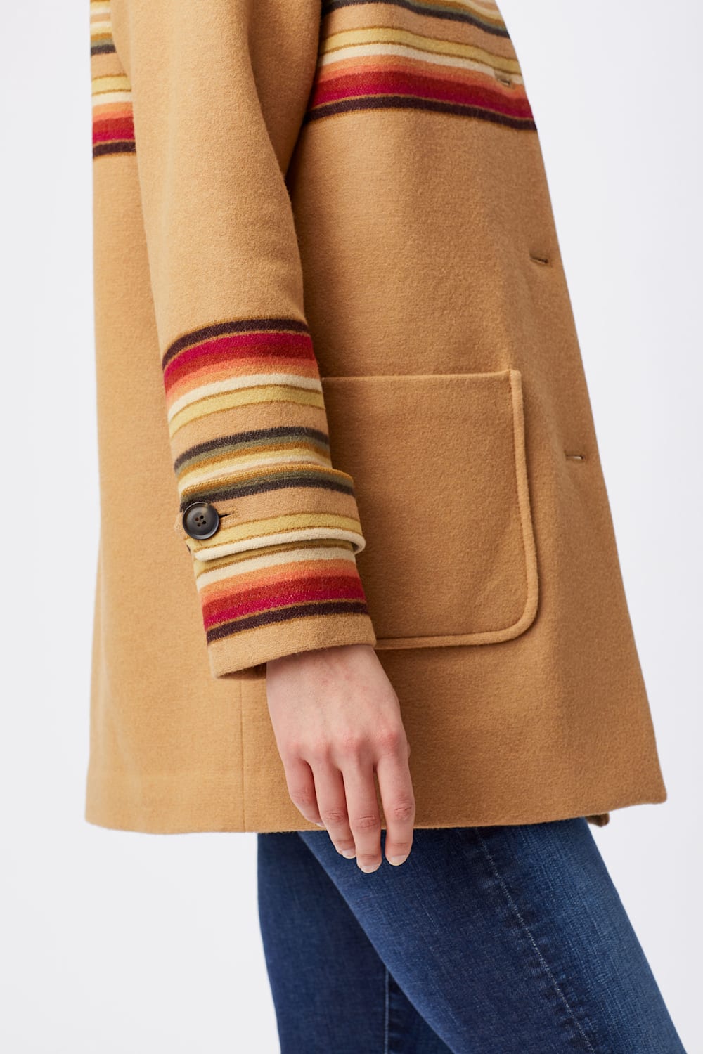 ALTERNATE VIEW OF WOMEN'S JACQUARD COAT IN CAMEL SUNSET STRIPE image number 5