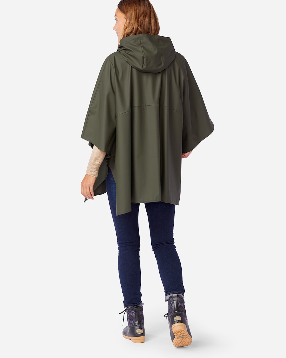 ALTERNATE VIEW OF WOMEN'S ZIP FRONT RAIN PONCHO IN OLIVE image number 4