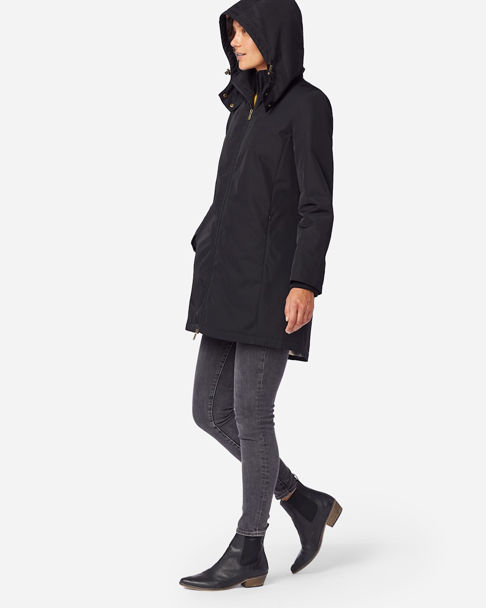 ALTERNATE VIEW OF WOMEN'S TECHRAIN HOODED LONG COAT IN BLACK image number 2