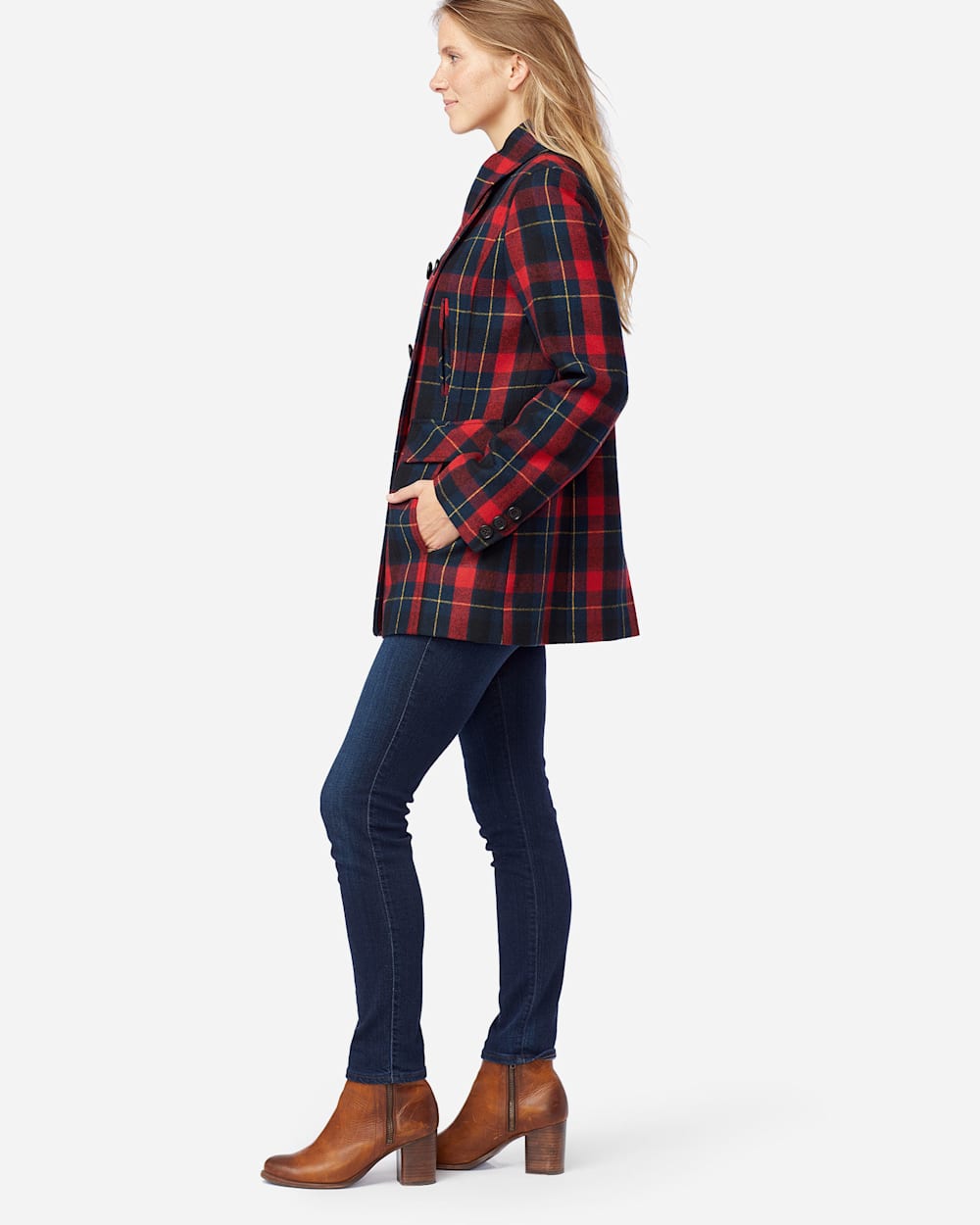 WOMEN S PLAID WOOL PEA COAT