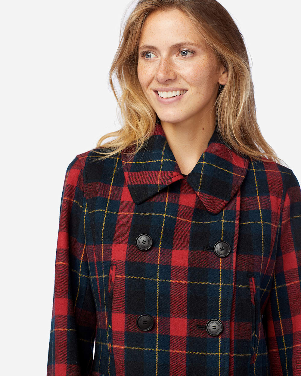 Blue plaid peacoat outlet