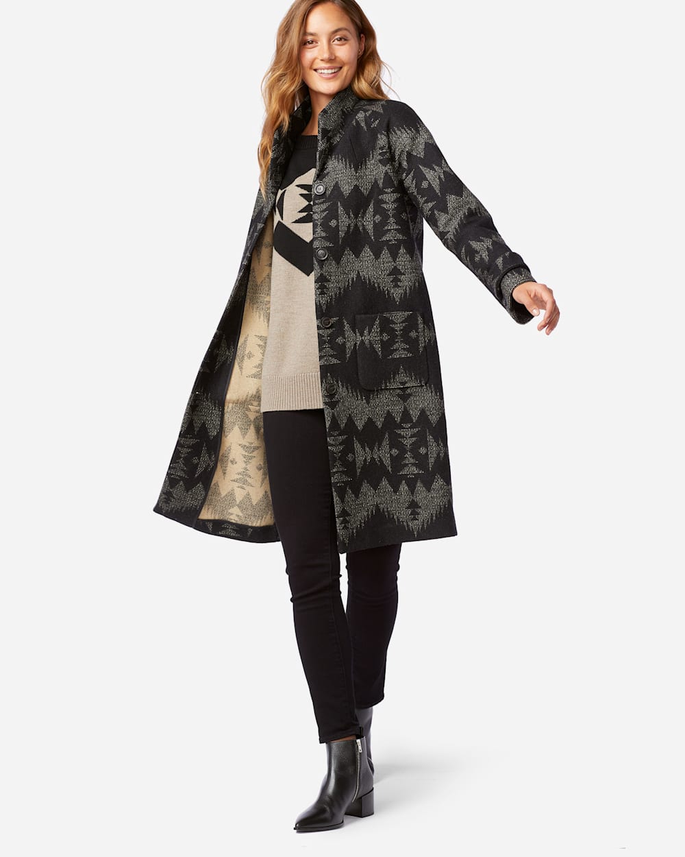 ALTERNATE VIEW OF WOMEN'S SONORA ARCHIVE BLANKET COAT IN BLACK SONORA image number 2