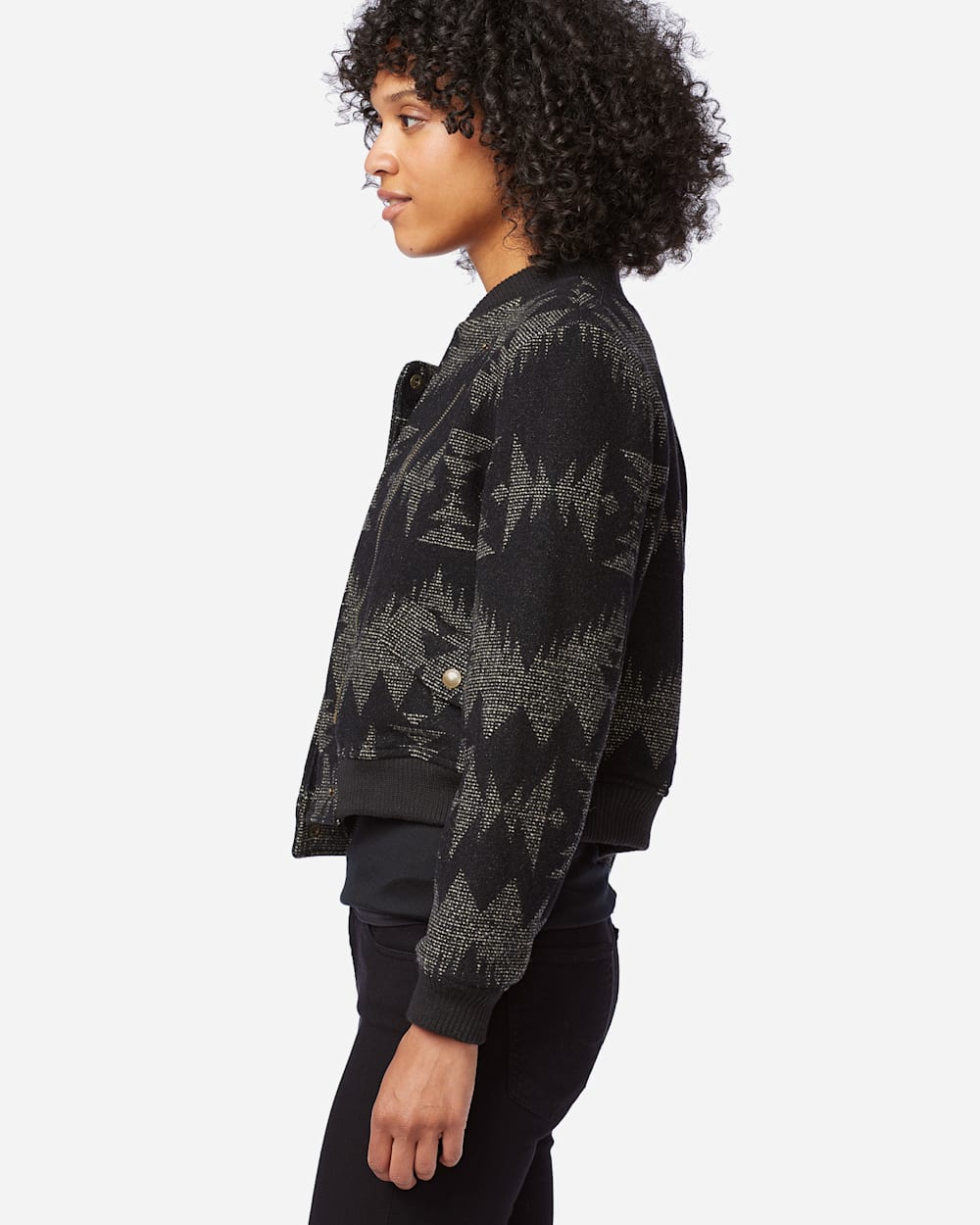 ALTERNATE VIEW OF WOMEN'S JACQUARD BOMBER JACKET IN BLACK SONORA image number 3