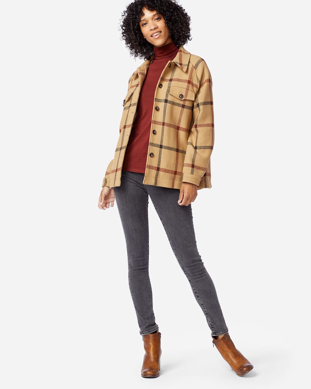 ALTERNATE VIEW OF WOMEN'S DAPHNE WOOL JACKET IN TAN WINDOWPANE PLAID image number 4