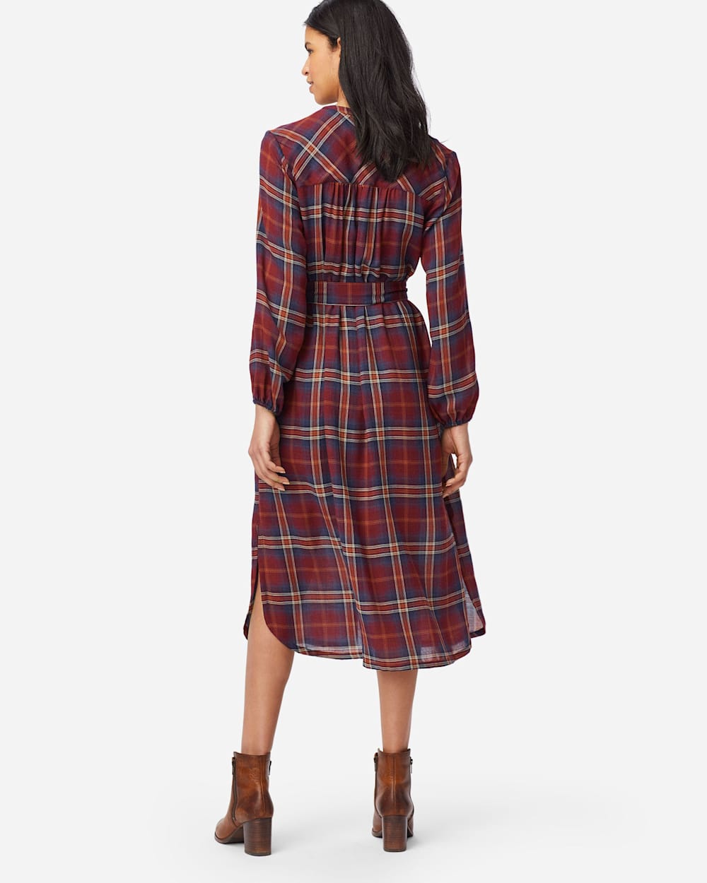 ALTERNATE VIEW OF BUTTON-FRONT PLAID DRESS IN RUST PLAID image number 3