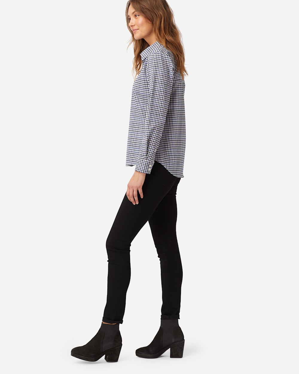 ALTERNATE VIEW OF WOMEN'S STRETCH MERINO COOPER SHIRT IN WHITE/BLUE CHECK image number 2