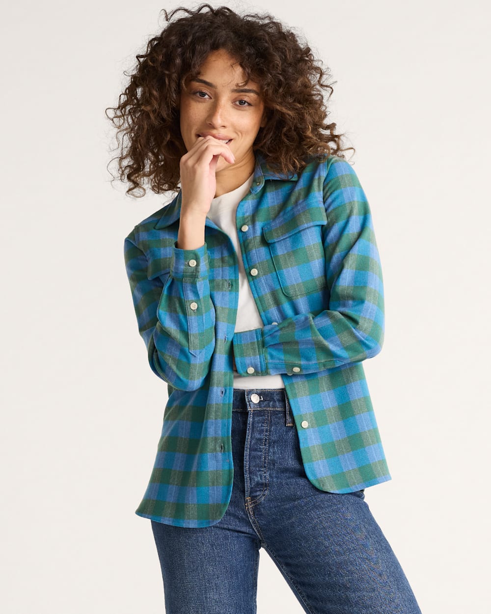 WOMEN'S PLAID BOARD SHIRT IN BLUE/GREEN CHECK image number 1