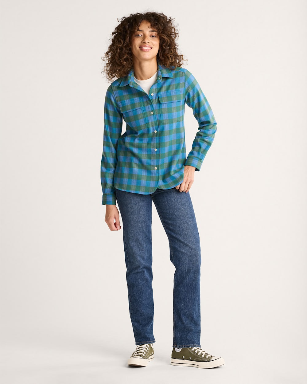 ALTERNATE VIEW OF WOMEN'S PLAID BOARD SHIRT IN BLUE/GREEN CHECK image number 4