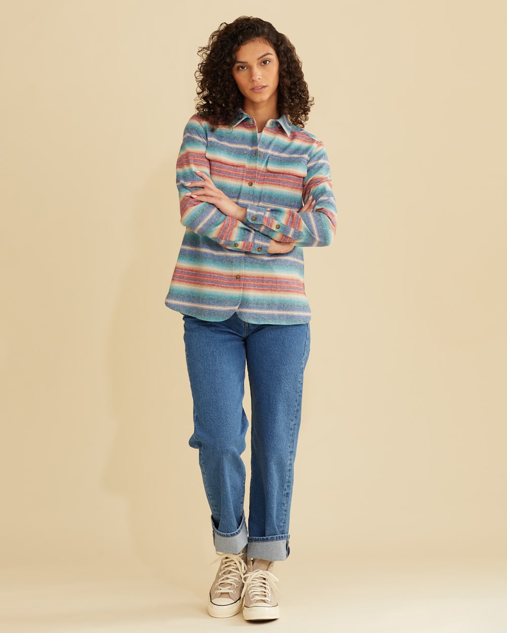 ALTERNATE VIEW OF WOMEN'S BOARD SHIRT IN TURQUOISE MULTI STRIPE image number 5