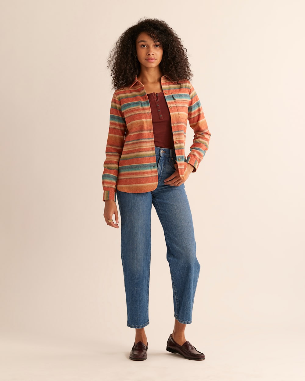 WOMEN'S BOARD SHIRT IN RED SERAPE MULTI STRIPE image number 1