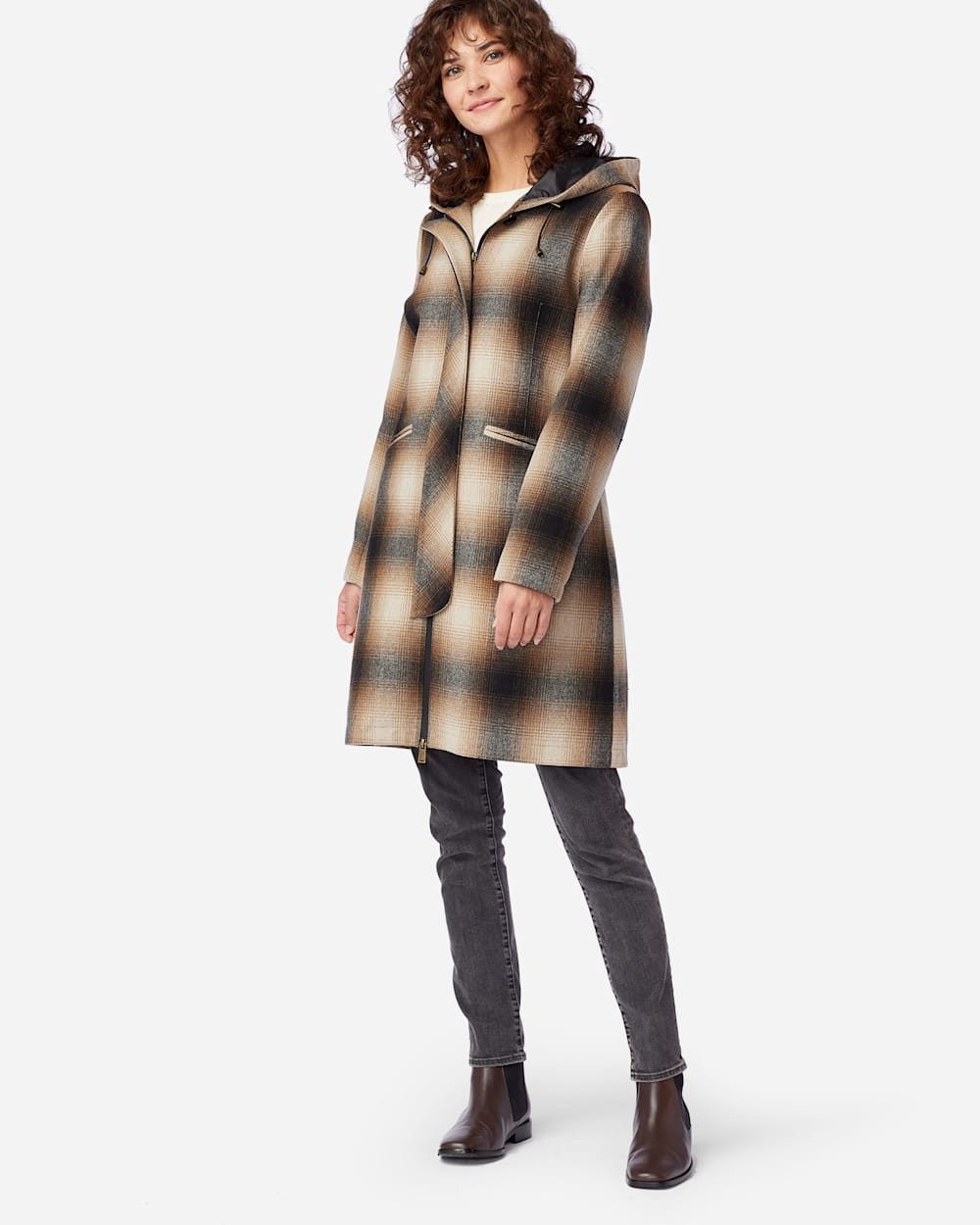WOMEN'S STANFORD INSULATED WALKER COAT IN IVORY/BLACK/MOCHA PLAID image number 1