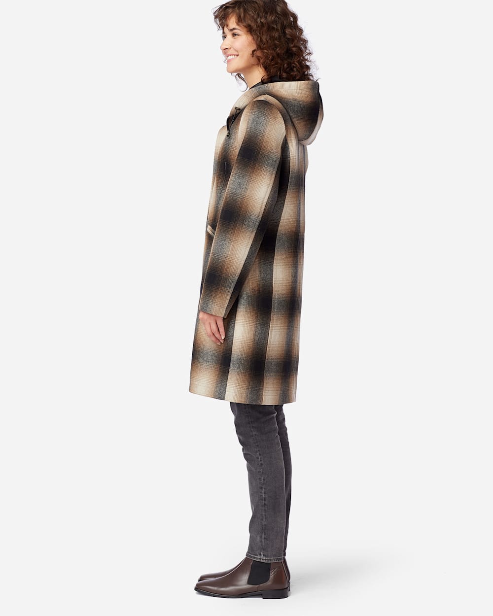 ALTERNATE VIEW OF WOMEN'S STANFORD INSULATED WALKER COAT IN IVORY/BLACK/MOCHA PLAID image number 3