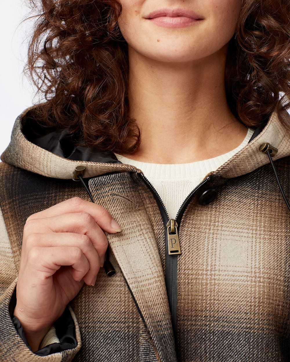 ALTERNATE VIEW OF WOMEN'S STANFORD INSULATED WALKER COAT IN IVORY/BLACK/MOCHA PLAID image number 5