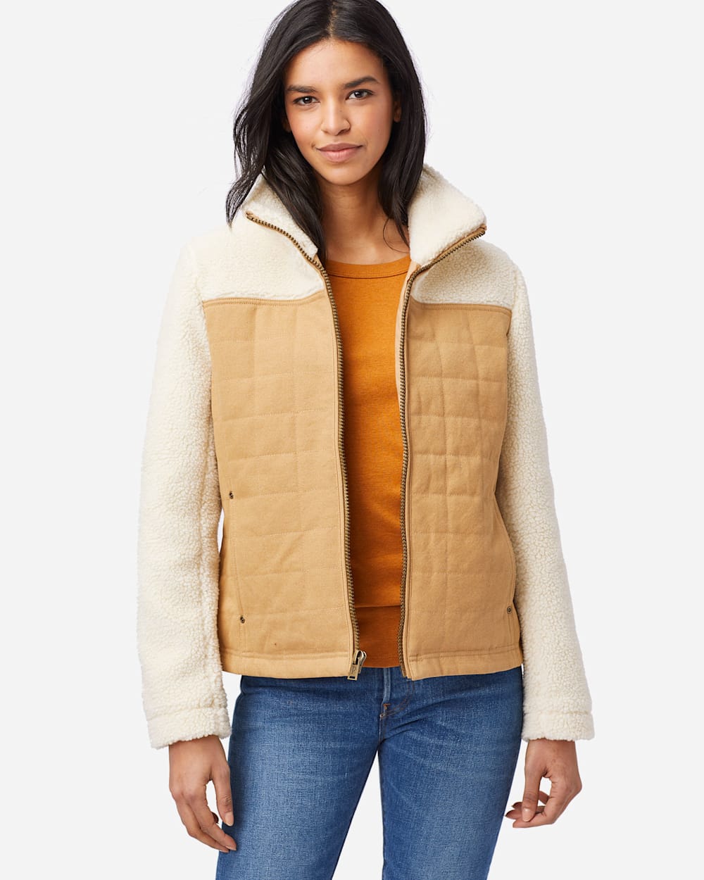 WOMEN'S SALIDA CANVAS SHERPA JACKET IN LIGHT TAN/IVORY image number 1