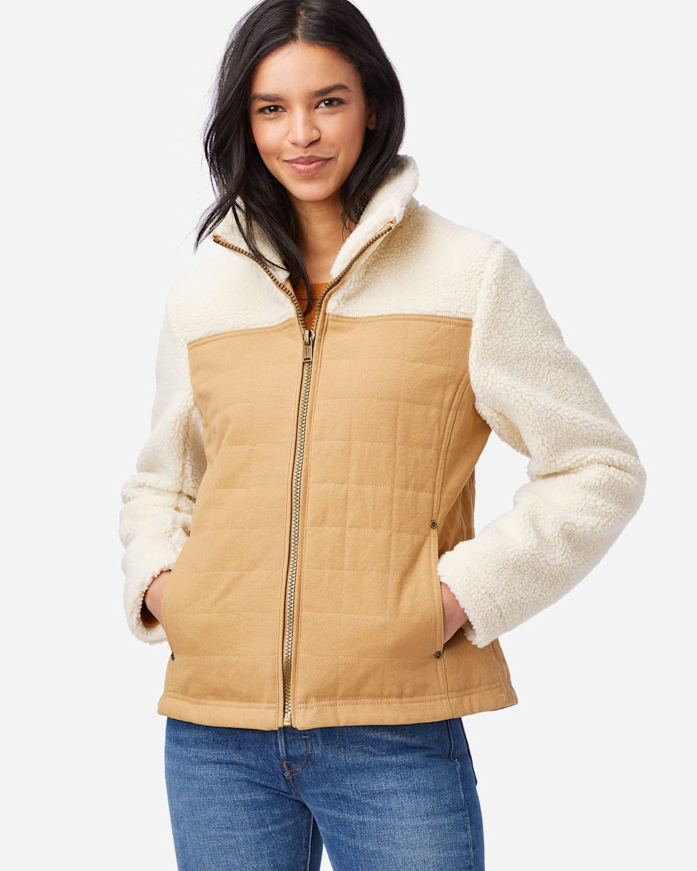ALTERNATE VIEW OF WOMEN'S SALIDA CANVAS SHERPA JACKET IN LIGHT TAN/IVORY image number 4