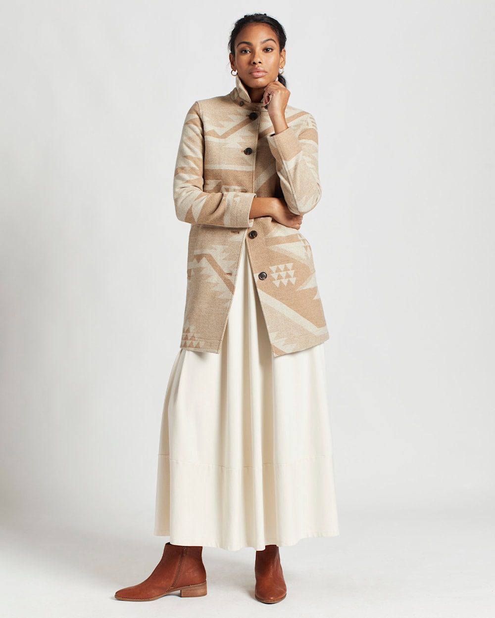 リノ(CLUÉL Collaboration) CHAMBRAY COAT Wool Coat Made in USA Asymmetric Front in Slate Blue