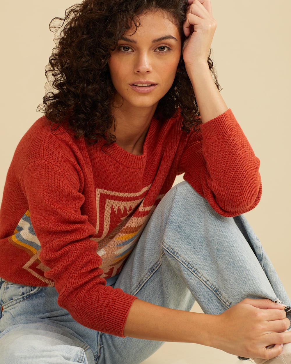 ALTERNATE VIEW OF WOMEN'S HARDING COTTON SWEATER IN RED OCHRE MULTI image number 5