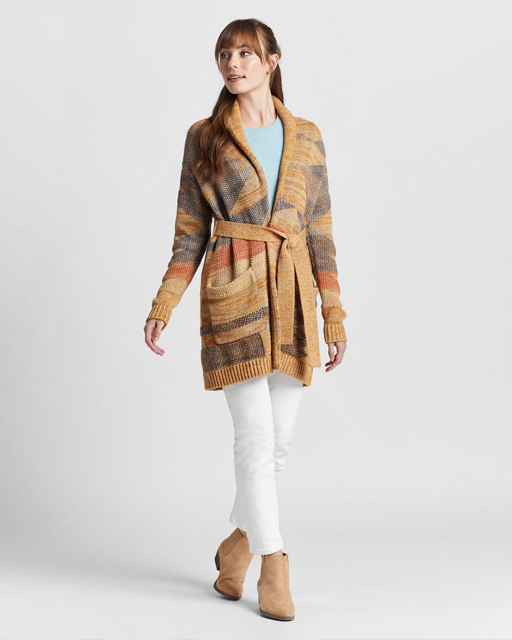 WOMEN'S MONTEREY BELTED CARDIGAN IN GOLD MARL MULTI image number 1