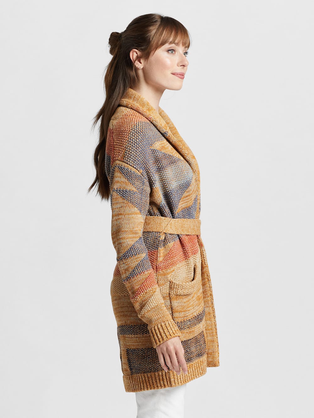 ALTERNATE VIEW OF WOMEN'S MONTEREY BELTED CARDIGAN IN GOLD MARL MULTI image number 3