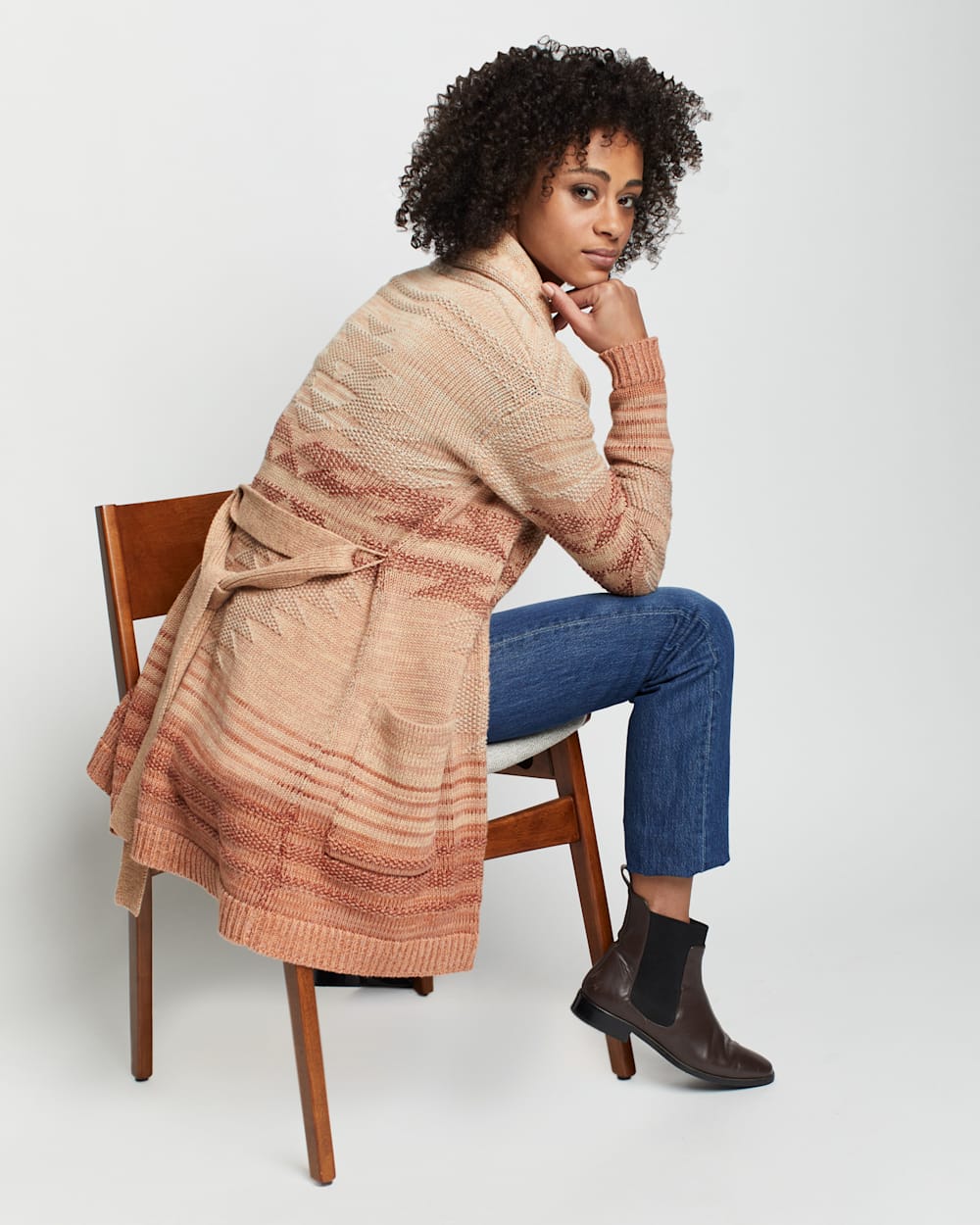 ALTERNATE VIEW OF WOMEN'S MONTEREY BELTED CARDIGAN IN RUST MULTI image number 1