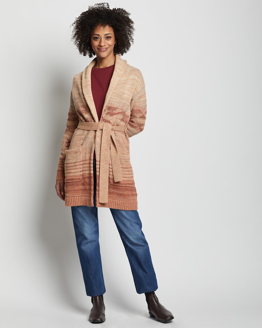 ALTERNATE VIEW OF WOMEN'S MONTEREY BELTED CARDIGAN IN RUST MULTI image number 2