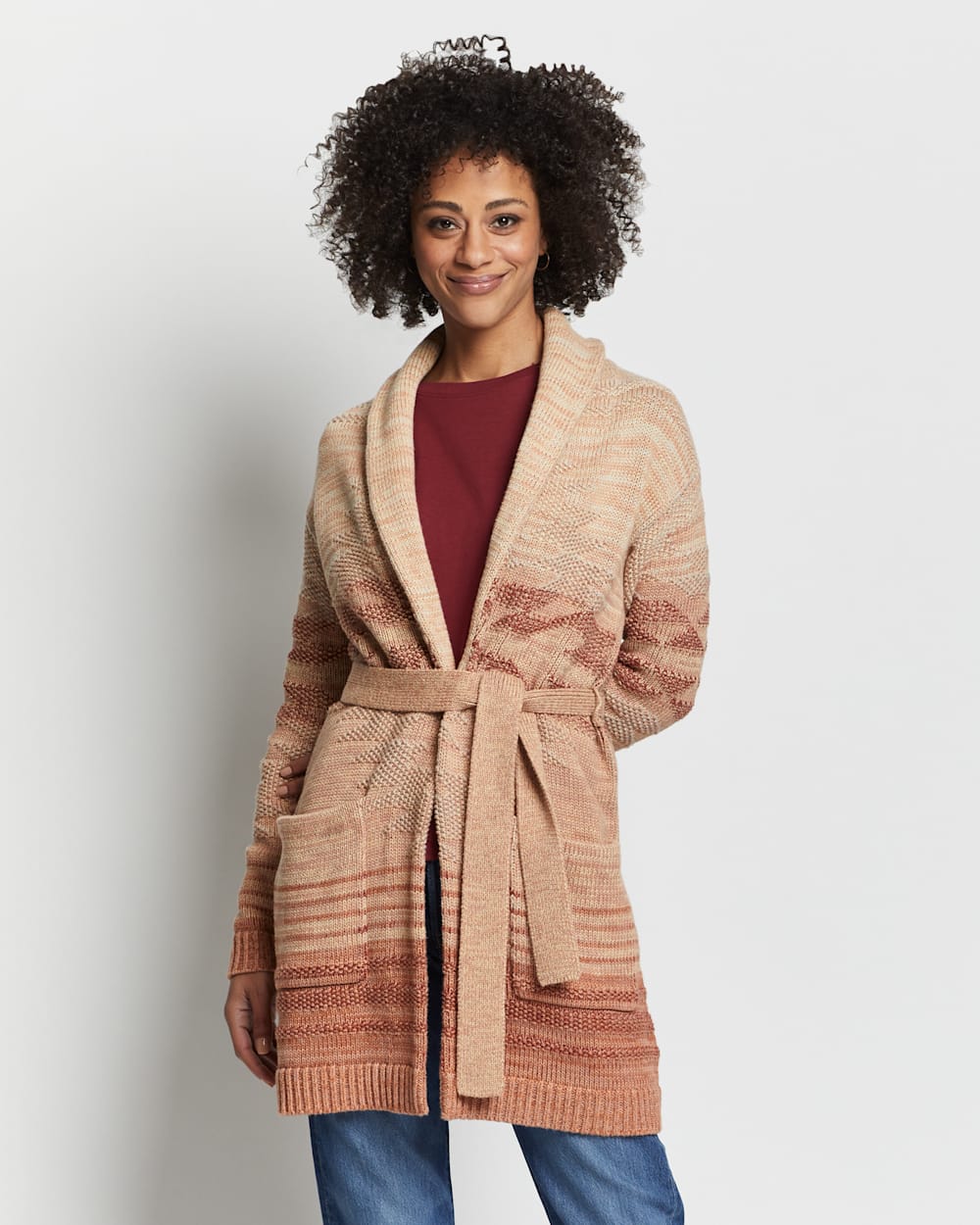 ALTERNATE VIEW OF WOMEN'S MONTEREY BELTED CARDIGAN IN RUST MULTI image number 6